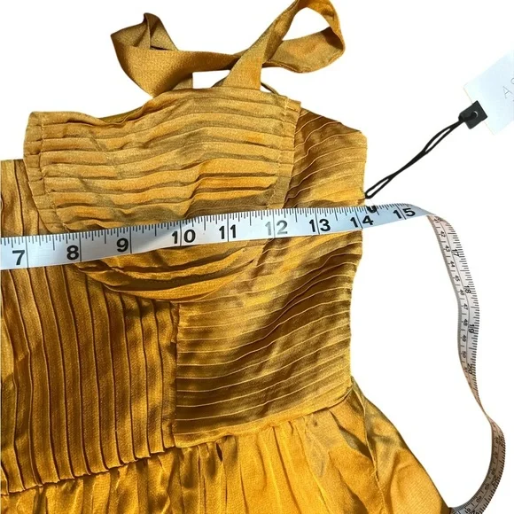 NWT ASTR The Label Pleated Bustier Midi Party Dress Gold XS Satin Slip Style - Picture 6 of 8